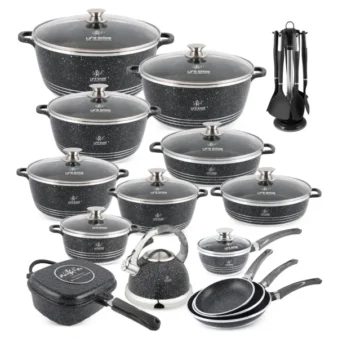 Anniversary Celebration while stocks last:31 Pcs Non Stick Granite Kitchen Cooking Set with Tools